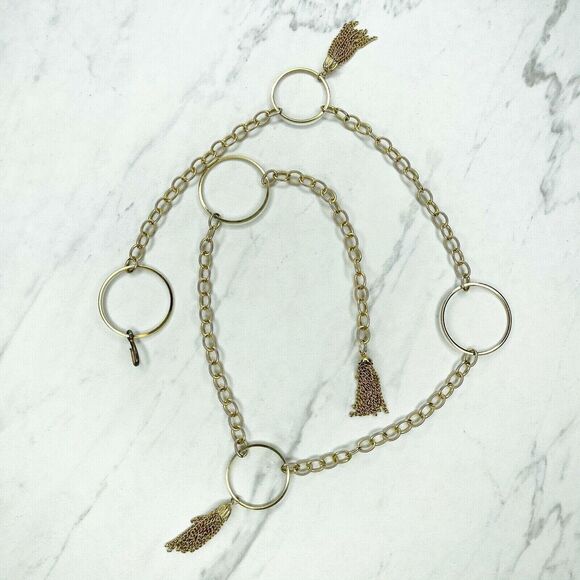 Gold Tone Hoop Tassel Charm Metal Chain Link Belt Size Small S - Picture 1 of 10